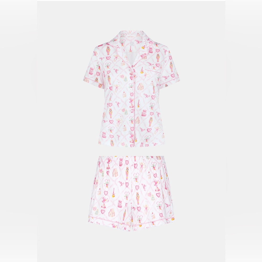 NWT Love Shack Fancy Roller Rabbit Sugarplum Lattice Polo Pajamas Small & XS - Picture 5 of 6